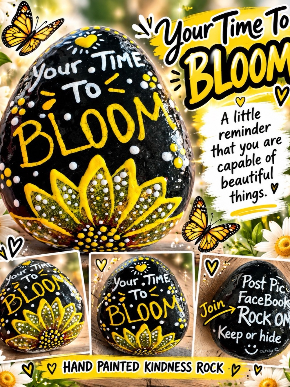 “Your Time to Bloom” Hand-Painted Kindness Rock – Tanya Blake Art